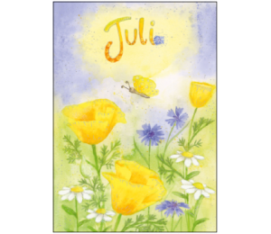 Postkarte - Monatskarte Juli Blumen